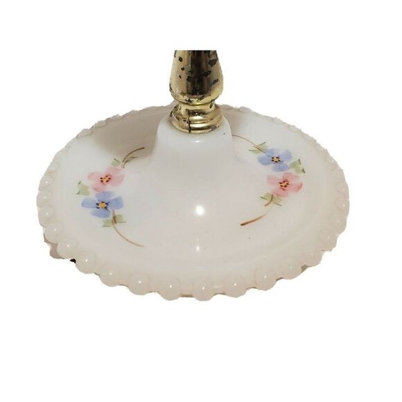 VTG WHITE UNDERWRITERS LABORATORY HOBNAIL MILK GLASS TABLE LAMP 19" FLORAL WORKS - Picture 5 of 9